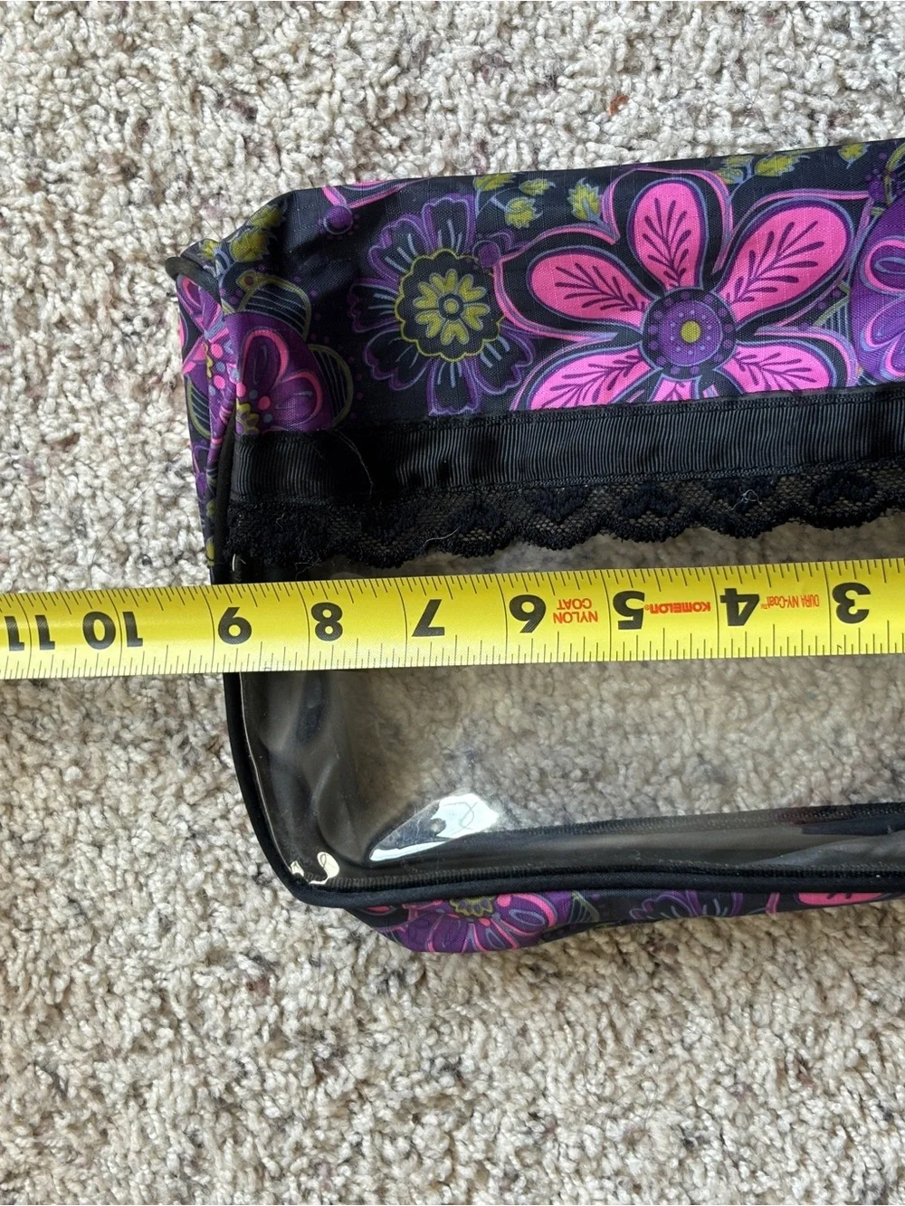 Clear Floral Cosmetic Pouch - Black with Pink & Purple Flowers